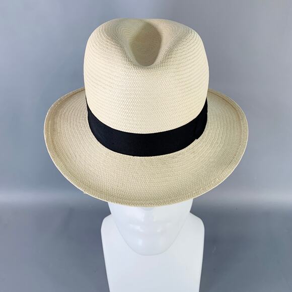 BORSALINO Size S Beige Black Straw Fedora - Picture 3 of 10